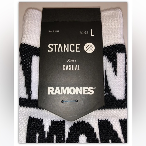 Stance Kids Ramones Crew Socks 1 Pair Youth L 3-5.5 White Black NY Punk Joey Bop - Picture 4 of 10